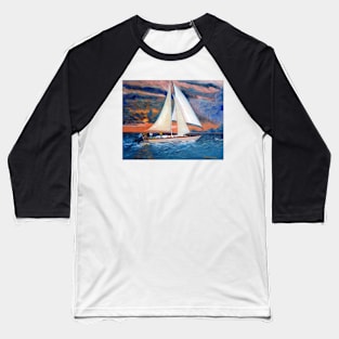 Sunset and Yacht Baseball T-Shirt